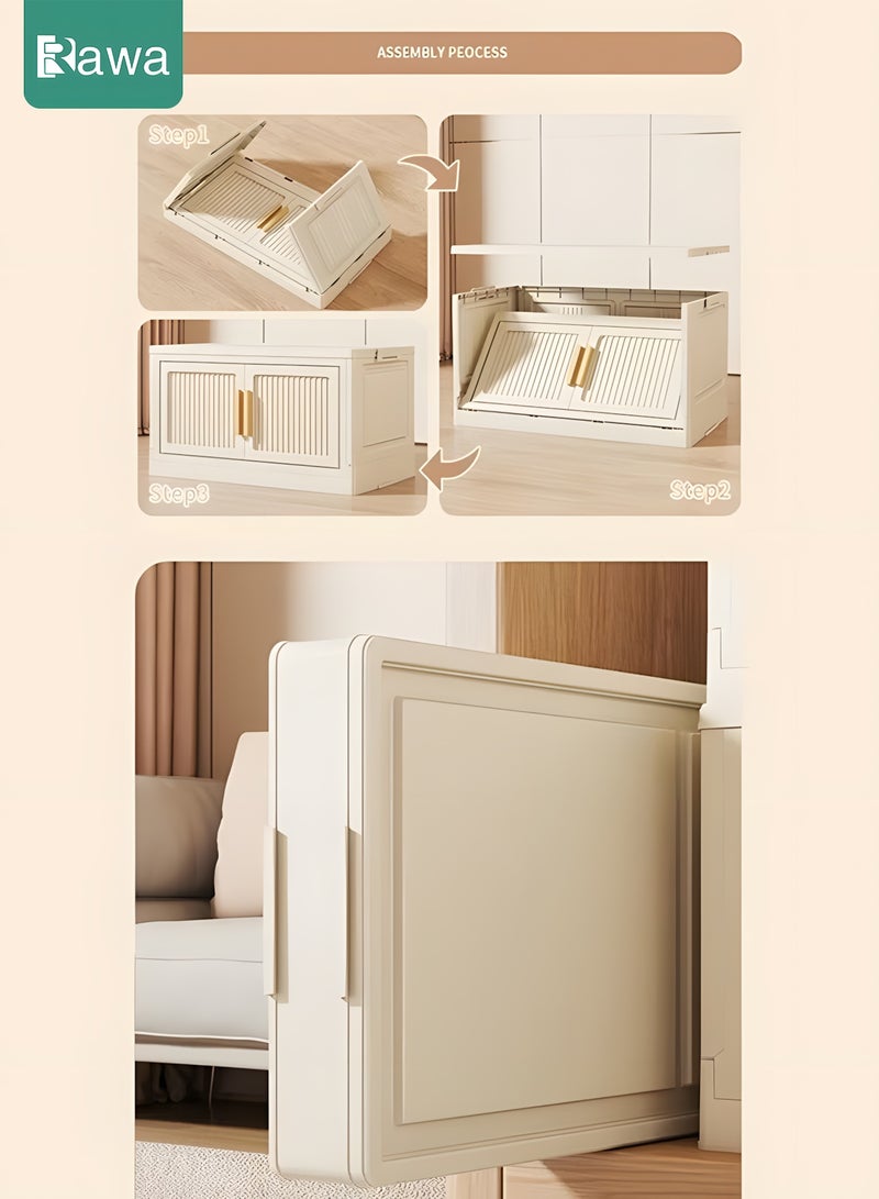 روعة خزانة تخزين بلاستيكية قابلة للطي من 5 طبقات مع أبواب قابلة للطي وعجلات، عرض 55 سم قابلة للتكديس - Image 3